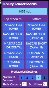 Horizontal NASCAR Leaderboard screenshot